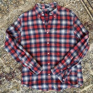 J. Crew Red and Navy Plaid Slim Fit Button Down Shirt